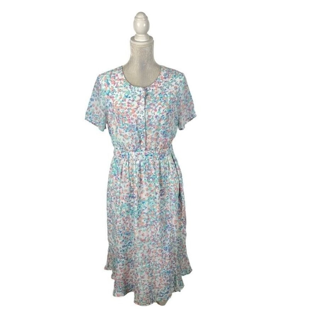 Blair Pastel Spotted Midi Dress Short Sleeves Button Bust Sash Easter Spring S
